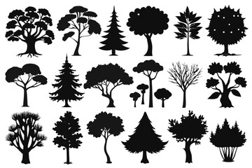 different types of trees line art silhouette vector illustration