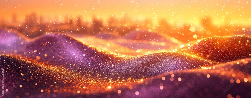 Poster an energetic, abstract artwork displaying swirling waves of color and sparkling particles, evoking a