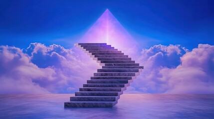 Ascending Stone Stairs to Heavenly Clouds with Bright Light Visualization