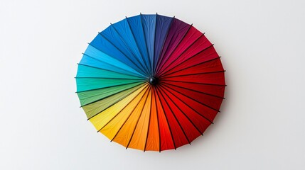 Obraz premium A colorful umbrella viewed from above, showcasing a gradient of vibrant colors.