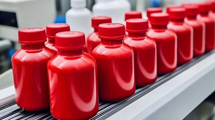Red Plastic Bottles Conveyor Belt Pharmaceutical Production Line