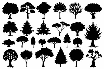 different types of trees line art silhouette vector illustration