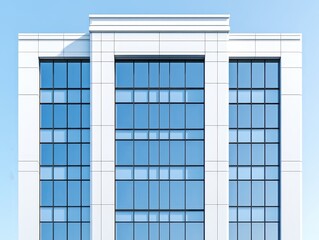Obraz premium Modern office building facade with large glass windows against a clear sky