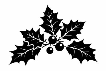 christmas holly with berries line art silhouette vector illustration