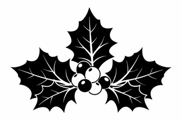 christmas holly with berries line art silhouette vector illustration