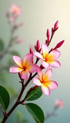 Naklejka premium Pink and yellow plumeria acutifolia flowers on branch , branch, yellow flowers, flora