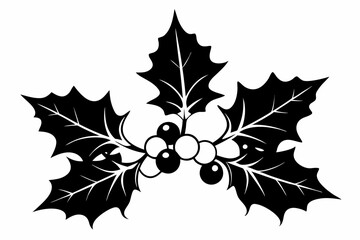 christmas holly with berries line art silhouette vector illustration