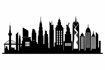 Naklejka premium city skyline set line art silhouette vector illustration