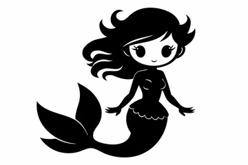 cute mermaid line art silhouette vector illustration