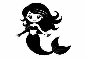 cute mermaid line art silhouette vector illustration