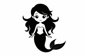 cute mermaid line art silhouette vector illustration