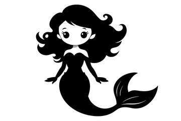 cute mermaid line art silhouette vector illustration