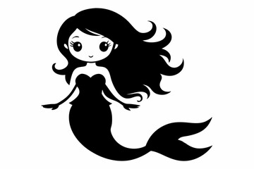 cute mermaid line art silhouette vector illustration