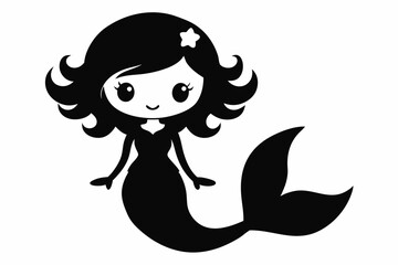 cute mermaid line art silhouette vector illustration