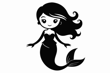 cute mermaid line art silhouette vector illustration