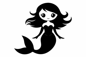 cute mermaid line art silhouette vector illustration