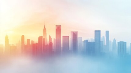 Obraz premium City skyline illustration featuring tall buildings on an abstract gradient background