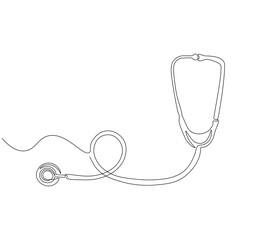 Fototapeta premium Stethoscope continuous line. Continuous one line drawing of medical stethoscope. Medical tool, laboratory equipment concept. single line drawing