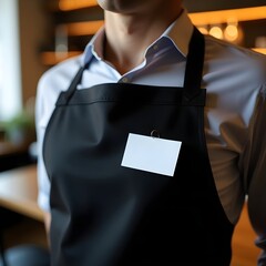 Blank Barista Cook Apron Name Tag Mockup for Cafe Restaurant Employee Worker Uniform Service Job Career 
