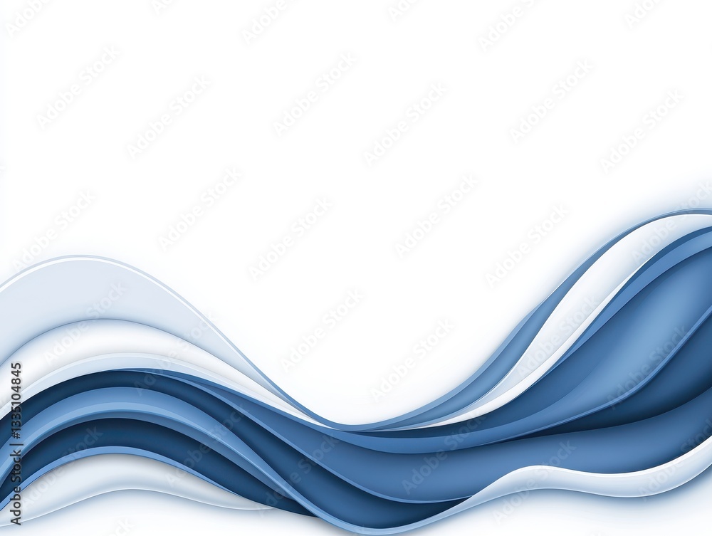 Poster abstract blue wave design with smooth curves and gradients on a white background