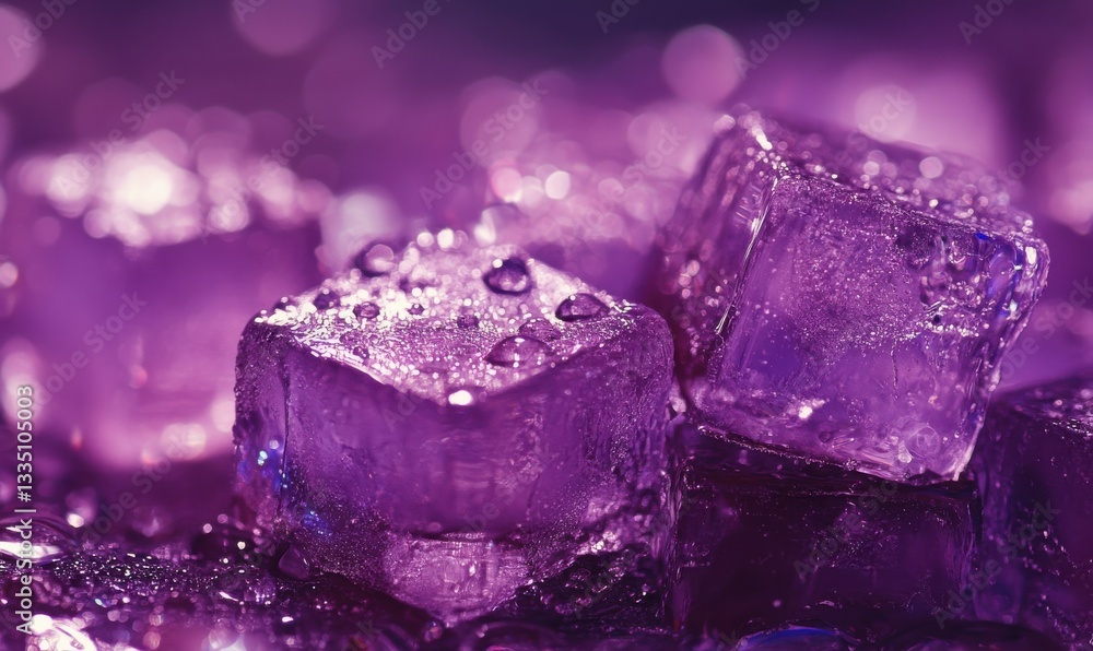 Poster close-up of ice cubes with water droplets creating a cool refreshing texture