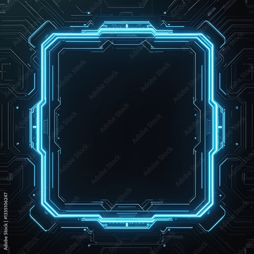 Aufkleber blank frame sci-fi game ui with glowing blue lines on black background. futuristic tech digital inte