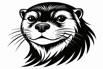 otter head line art silhouette vector illustration