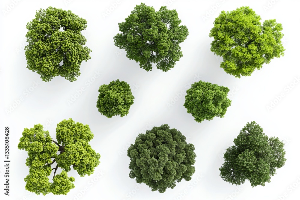 Poster aerial view collection lush green trees nature top view isolated white background different shapes s