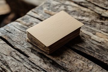 Business Card Mockup on Rough Wooden Surface  
