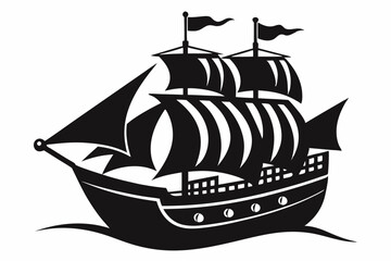 pirate ship line art silhouette vector illustration