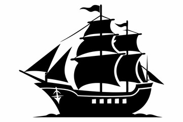 pirate ship line art silhouette vector illustration