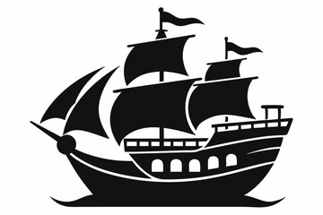 pirate ship line art silhouette vector illustration