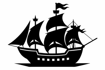 pirate ship line art silhouette vector illustration