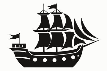 pirate ship line art silhouette vector illustration