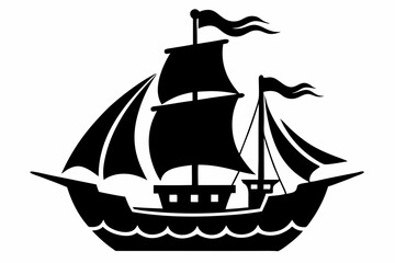 pirate ship line art silhouette vector illustration