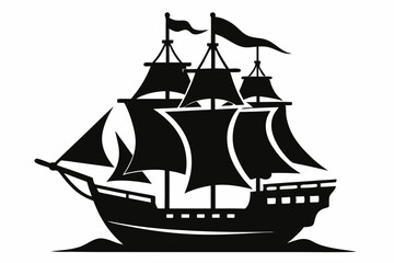 pirate ship line art silhouette vector illustration