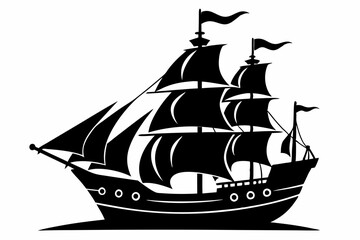 pirate ship line art silhouette vector illustration