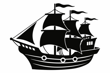 pirate ship line art silhouette vector illustration
