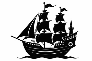 pirate ship line art silhouette vector illustration