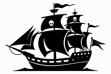 pirate ship line art silhouette vector illustration