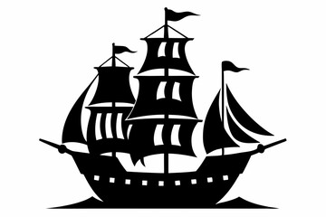 pirate ship line art silhouette vector illustration