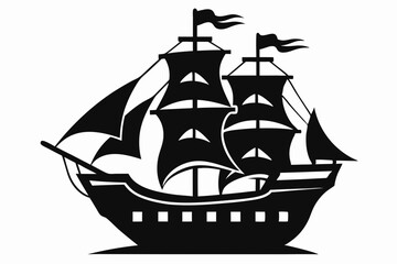 pirate ship line art silhouette vector illustration