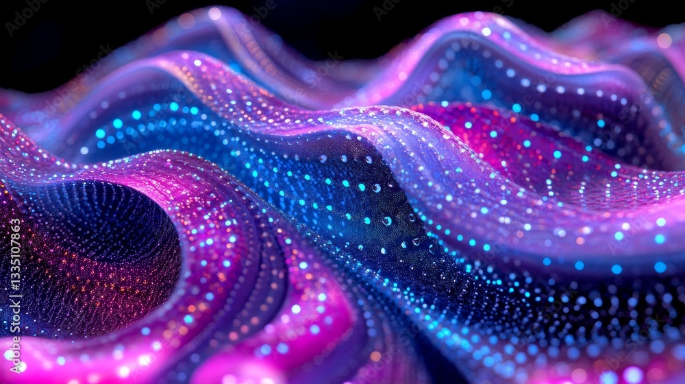Poster a dynamic, abstract representation of vibrant textures reminiscent of microscopic structures, highli