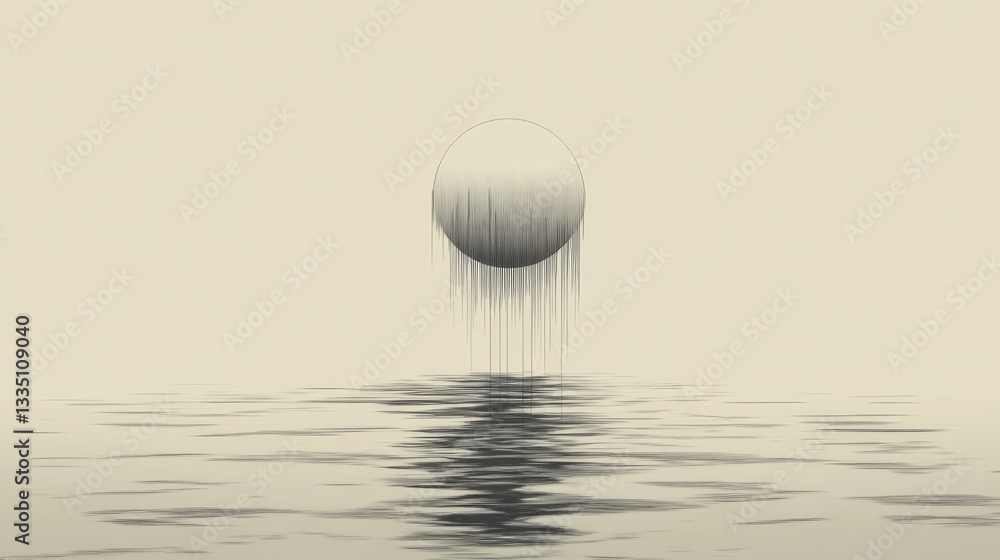 Poster abstract sphere with lines dripping into calm water.