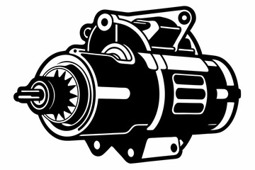 starter motor line art silhouette vector illustration