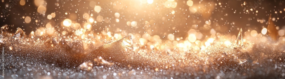 Poster an intimate capture of glossy water drops on a flat surface, emphasizing reflections and textures