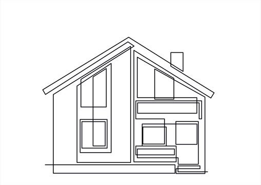 recommend clip art: Abstract country house in continuous line art drawing style. Family home minimalist black linear design isolated on white background. Vector illustration	