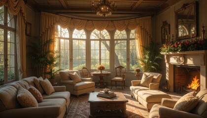 Fototapeta premium Cozy living room interior with morning light home photography warm ambiance indoor comfort