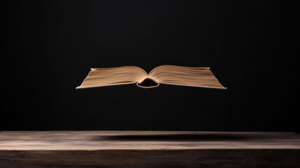 An open book with a brown cover and yellow pages.