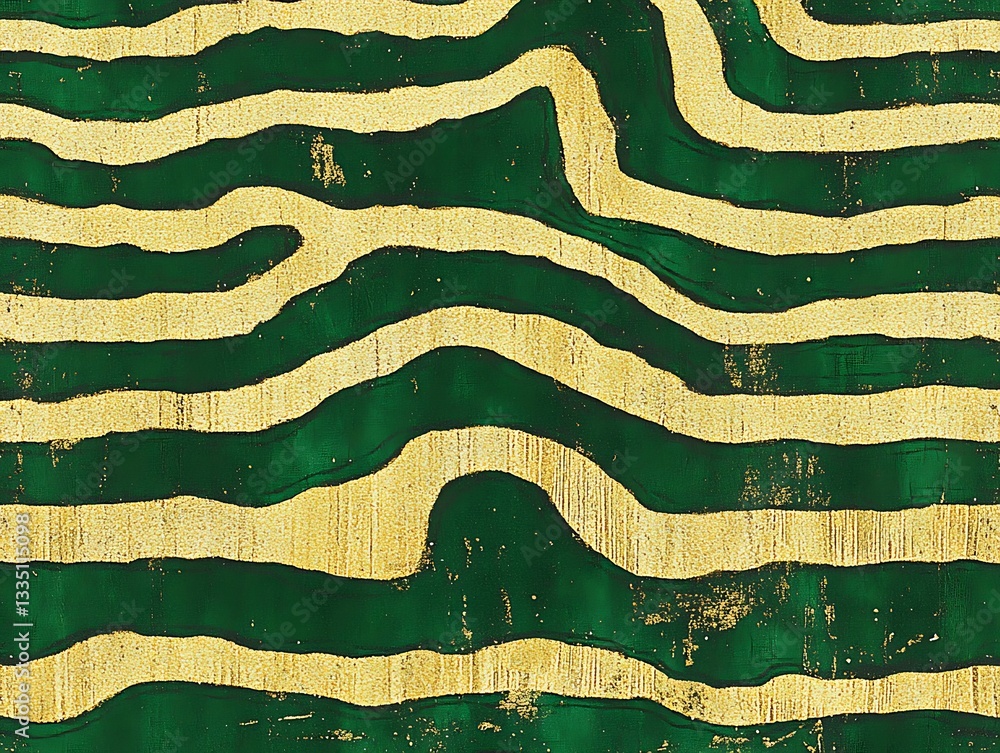Poster elegant abstract background with wavy golden lines on a deep green texture